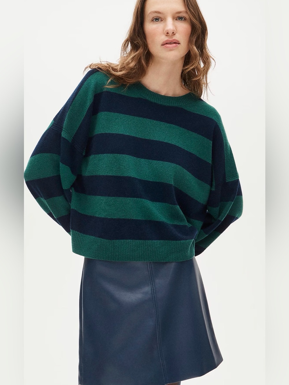 J CREW SMALL Cashmere blouson-sleeve sweater in stripe CR214 $198